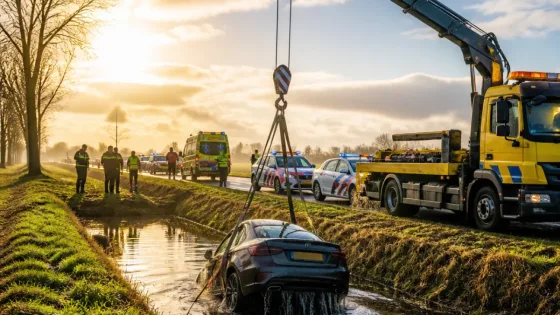 Auto te water langs N203 bij Castricum: bestuurder onderzochten ter plaatse