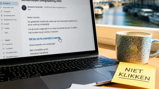 Harderwijk waarschuwt inwoners voor valse e-mail over 'Gemeentelijke Energiepeiling 2026'