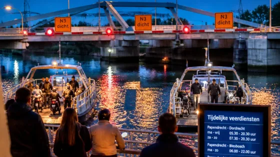 Papendrecht: N3-afsluiting negen maanden, tijdelijke veerverbindingen starten vrijdagavond