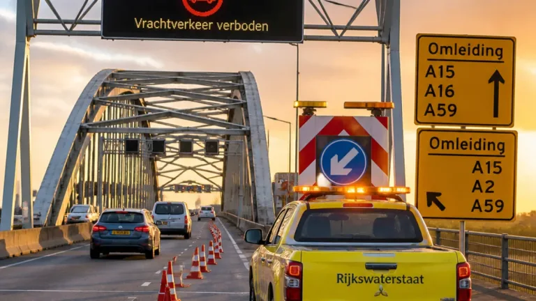 Gorinchem: vrachtwagens per direct geweerd van Merwedebrug A27 na staalonderzoek
