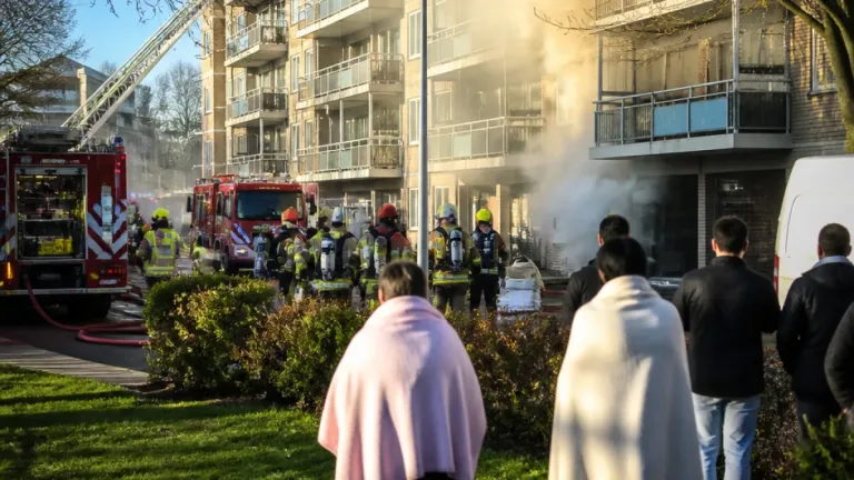 Grootschalige ontruiming na brand in kelderbox in flatgebouw aan de Scheerling in Kampen