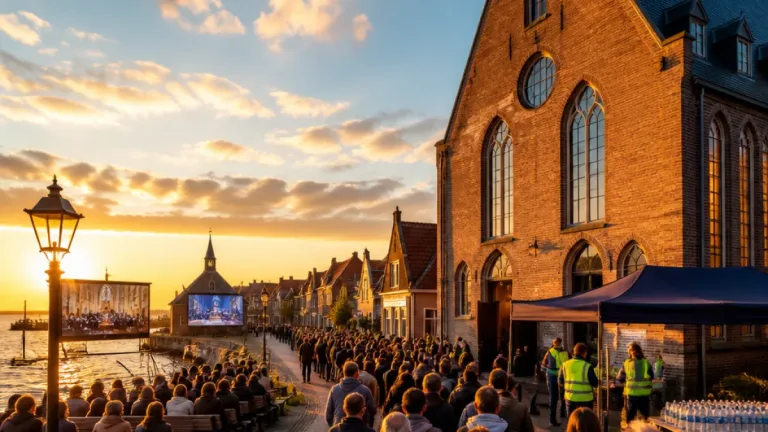 Honderden bezoekers rijendik voor Bethelkerk tijdens 'Zingen in de Zomer' op Urk