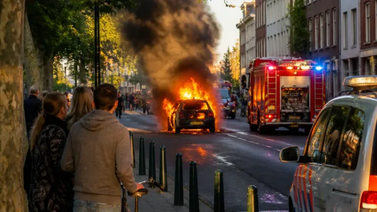 Maastricht: auto vliegt in brand op Duitsepoort, bestuurder ongedeerd
