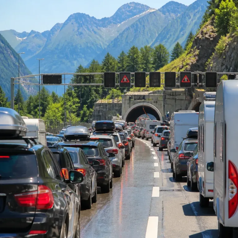 Vakantieverkeer stapelt zich op: lange files op A7 (FR), A8 (DE) en voor Gotthard
