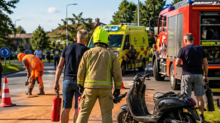 Scooterbrand na val op rotonde bij Rijksstraatweg in Heemskerk
