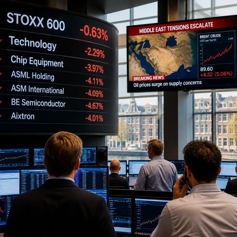 Europese beurzen onder druk door tech-uitverkoop; ASML en chipsector lijden forse verliezen