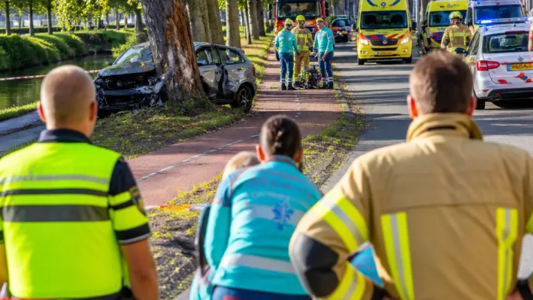 Twee gewonden na auto tegen boom op Spanjaardslaan in Leeuwarden