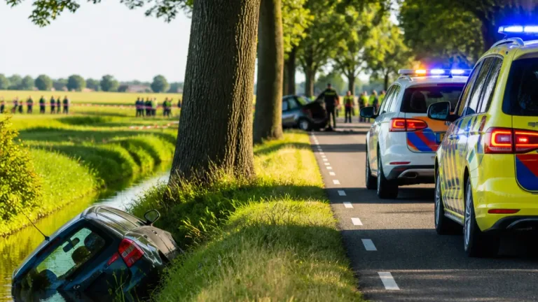 Twee ongelukken in Friesland: bestuurder in sloot bij Schalsum, auto tegen boom in Leeuwarden
