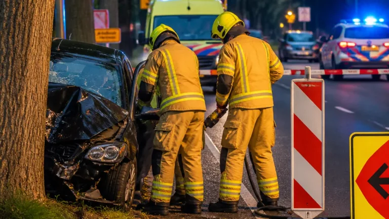 Vrouw gewond en voertuig bekneld na klap tegen boom in Leeuwarden