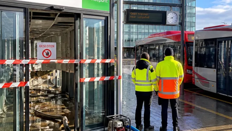 Waterleidingbreuk legt AllGo-servicepunt lam; impact op OV rond Almere Centrum